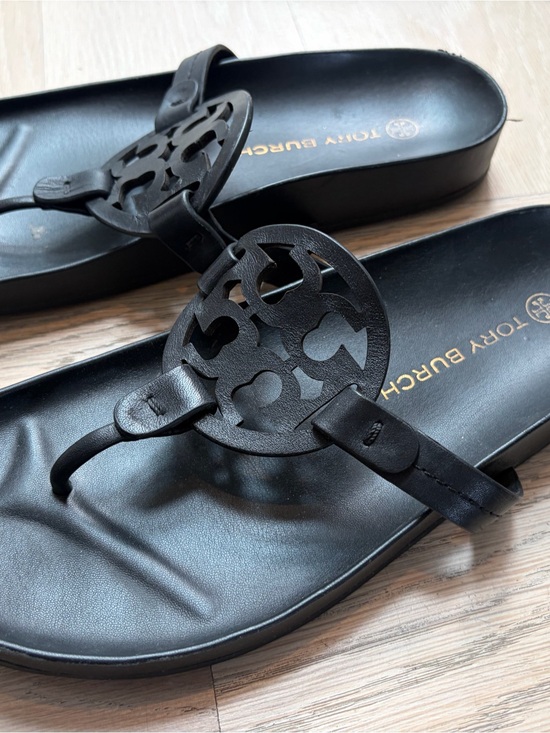 Tory Burch Shoes - Tory Burch Black Logo Cutout Thong Sandals
